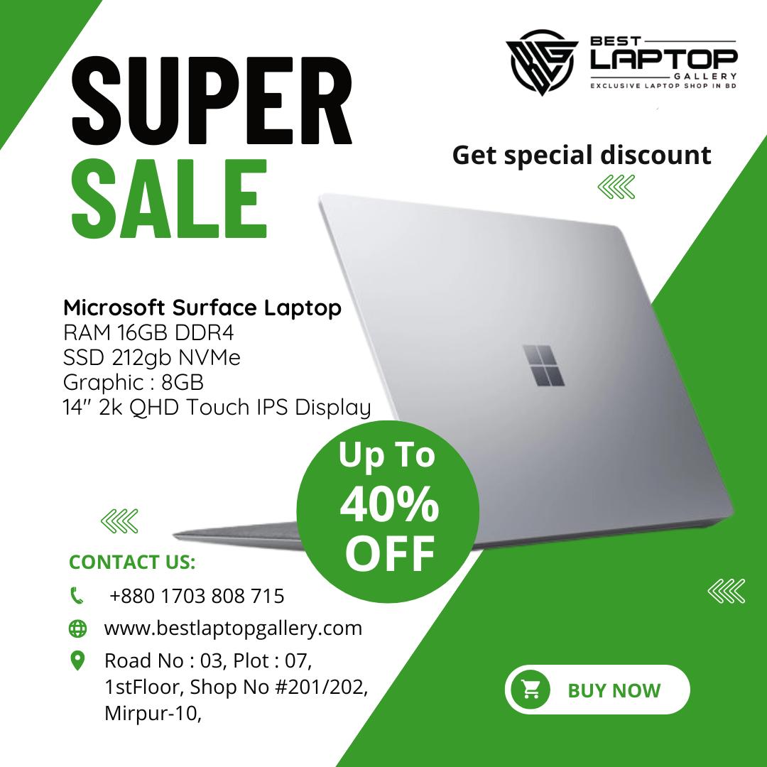 Microsoft Surface Laptop 3 Core i5 10th Gen 16GB RAM 256GB SSD 14″ 12k QHD Multi Touch IPS Display